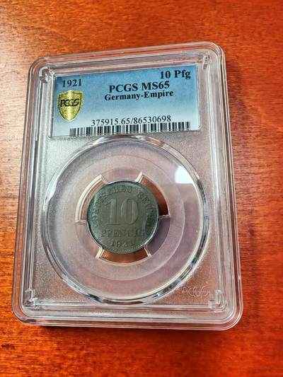 长老汇蛇年精选第一百场拍卖 - 1921德国10芬尼锌币，PCGS MS65，季军，更高15枚，19年63分成交价600多元