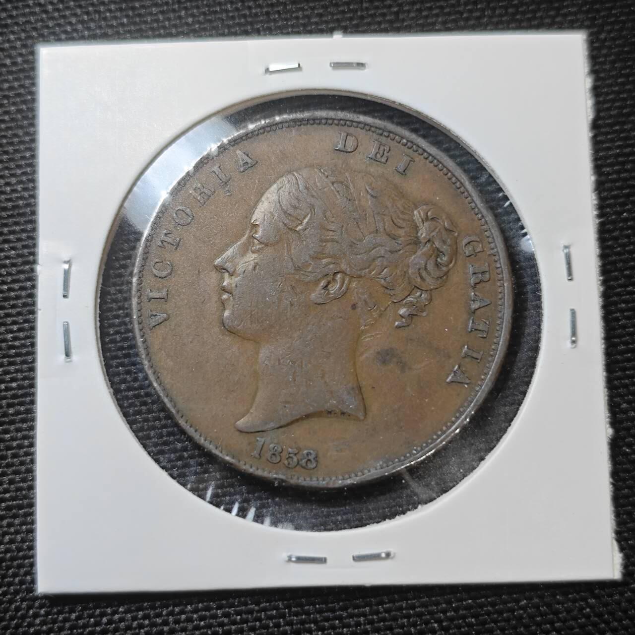 KK钱币收藏小铺  第398期 百期特拍（四拍之二） 2月预留时间 周末发货  1858英国维多利亚女王1/2便士铜币