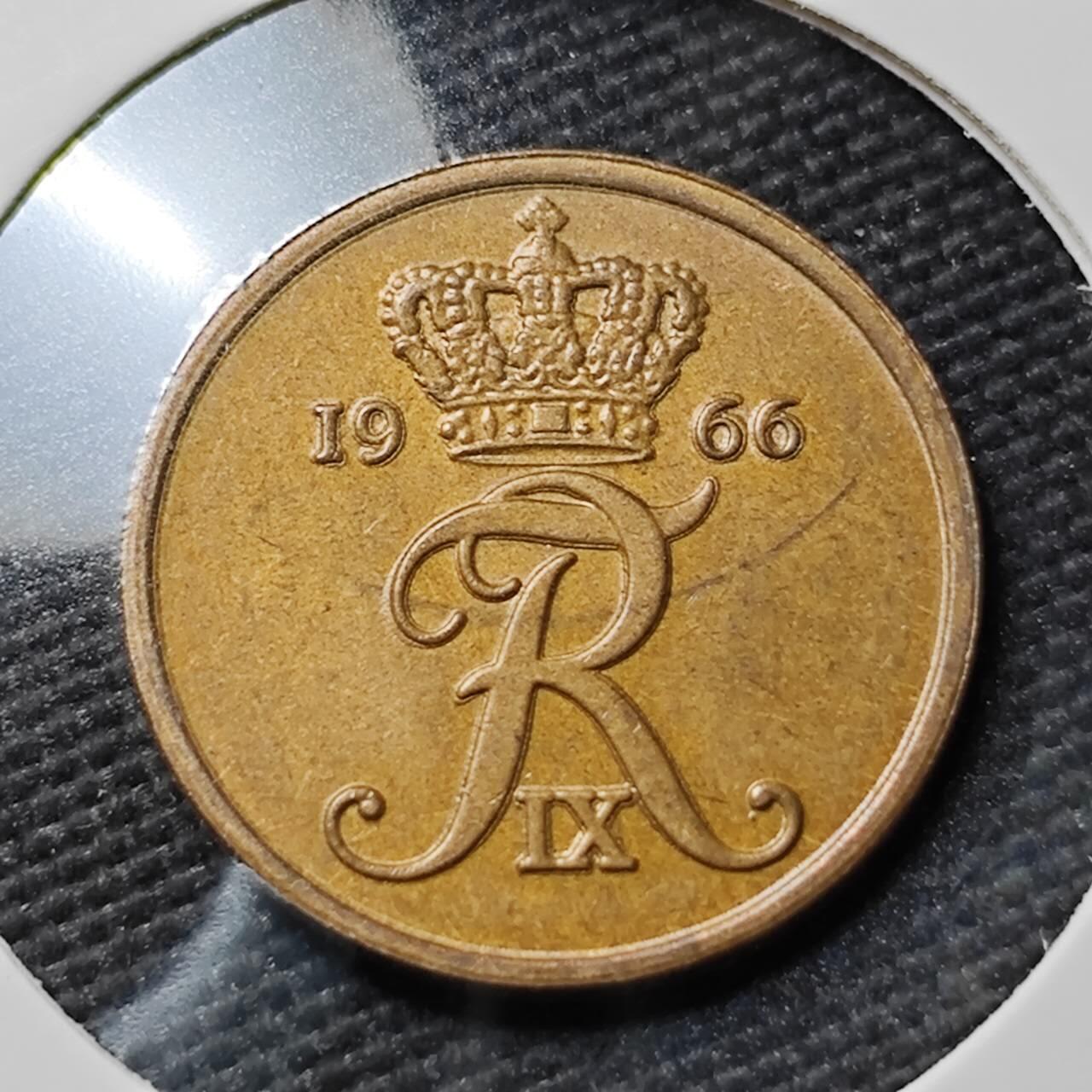 KK钱币收藏小铺  第397期 百期特怕（四拍之一） 2月预留时间 周末发货  1966丹麦2欧尔铜币 少见