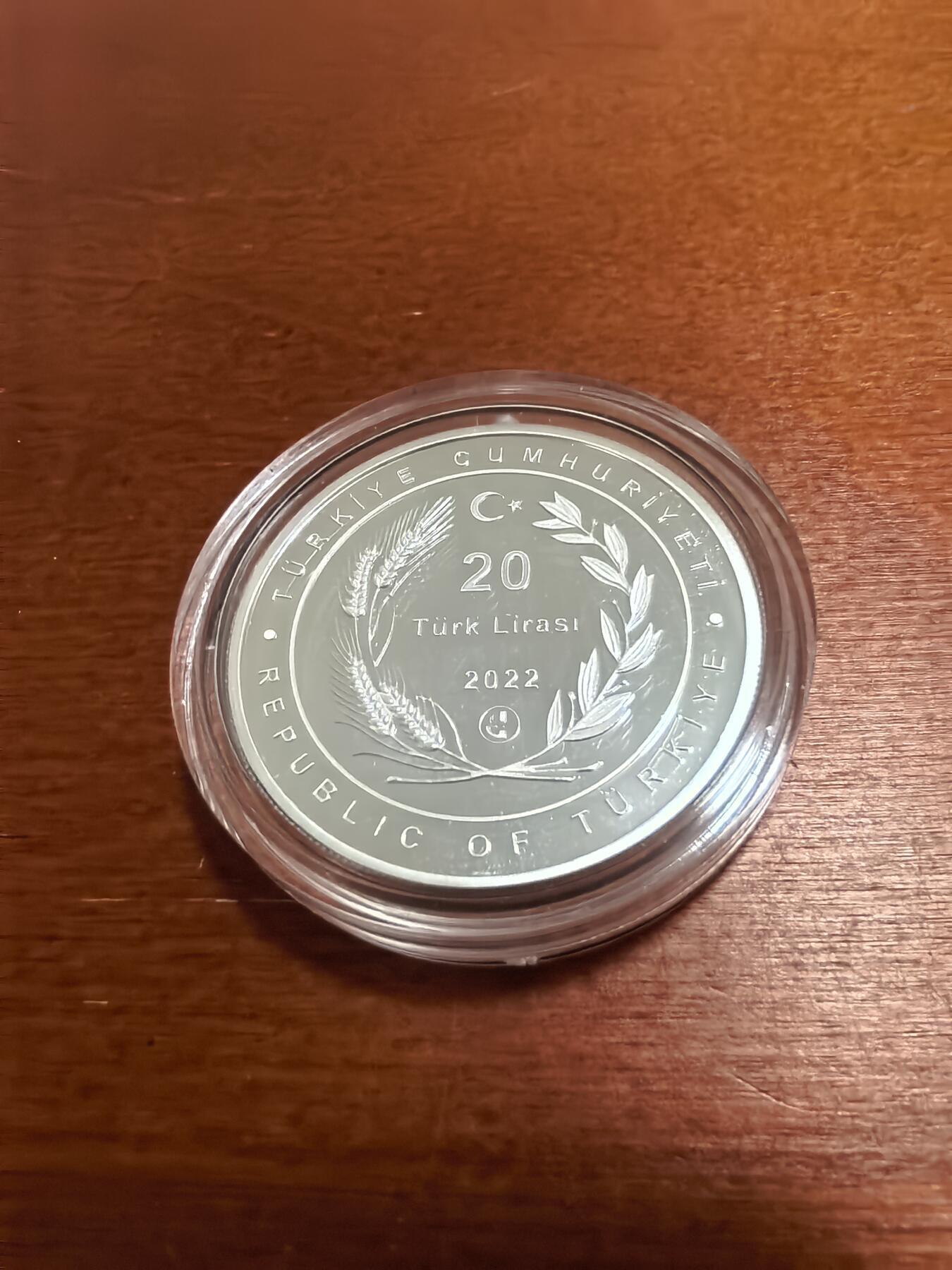 长老汇蛇年精选第一百场拍卖 2022土耳其政治人物系列二阿兰德·门德斯20里拉精制银币，1盎司925银，3000枚