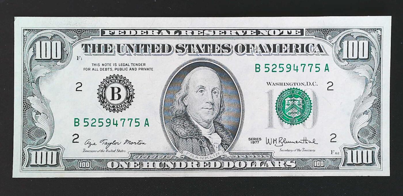 世界靓号纸钞第八十二期 1977年美国100美元 小头美元 品相如图