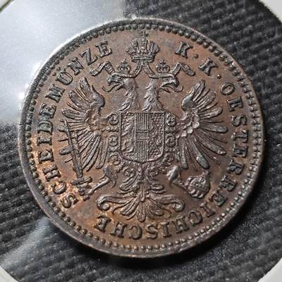 KK钱币收藏小铺  第397期 百期特怕（四拍之一） 2月预留时间 周末发货 -  1885年奥地利约瑟夫一世双头鹰1克鲁泽铜币 好品