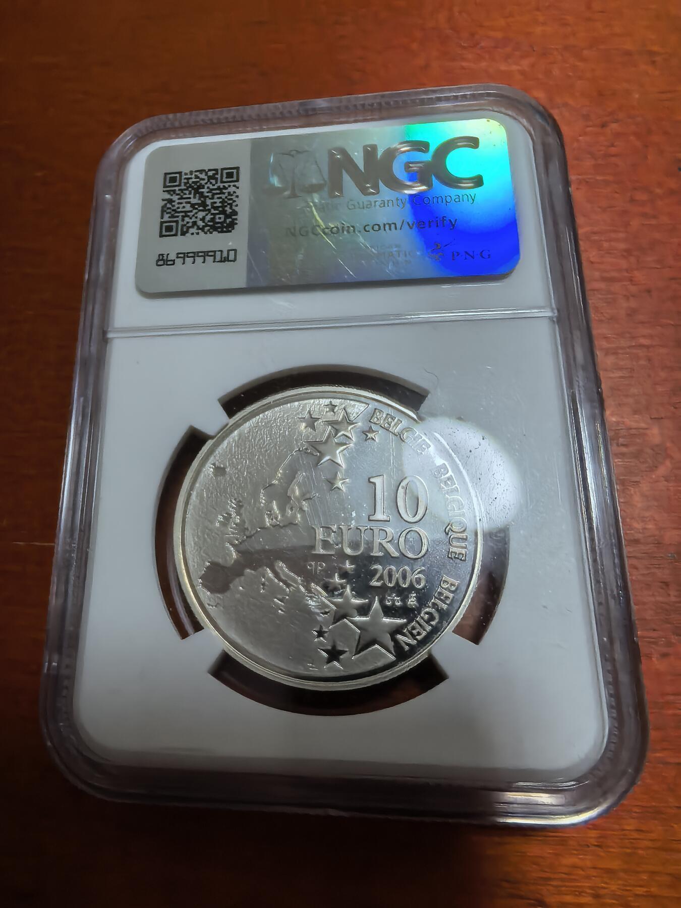 长老汇蛇年精选第一百场拍卖 2006 比利时卡奇尔森林矿难50周年10欧元精制银币，18.75克925银，NGC PF68UC，唯二亚军，更高1枚