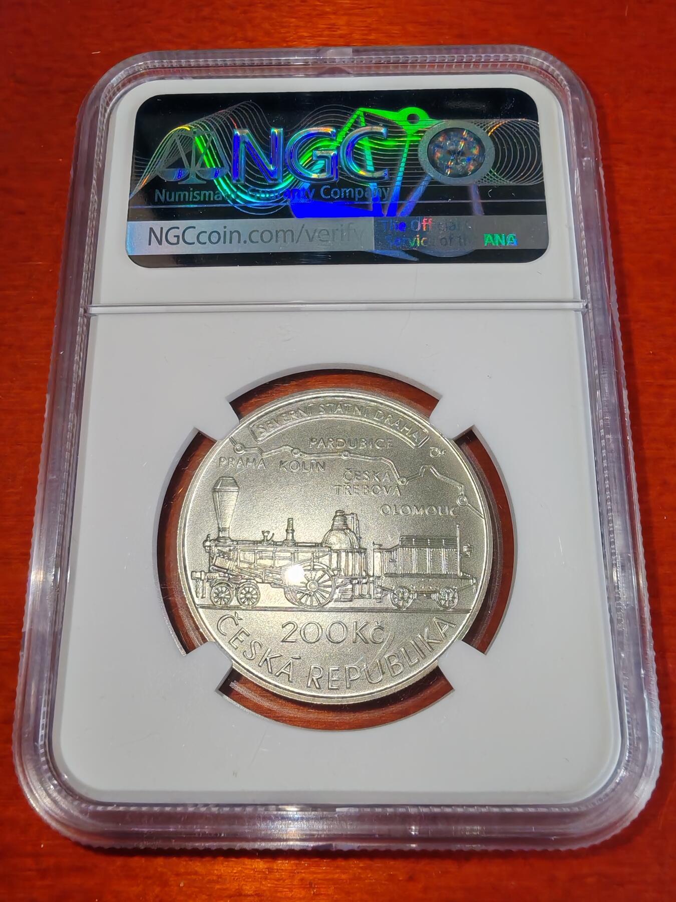 长老汇蛇年精选第一百场拍卖 2015 捷克铁路工程师扬·佩尔纳诞辰200周年200克朗银币，NGC MS65分，唯一冠军，普制比精制少，仅5500枚，冠军分基本2000元以上