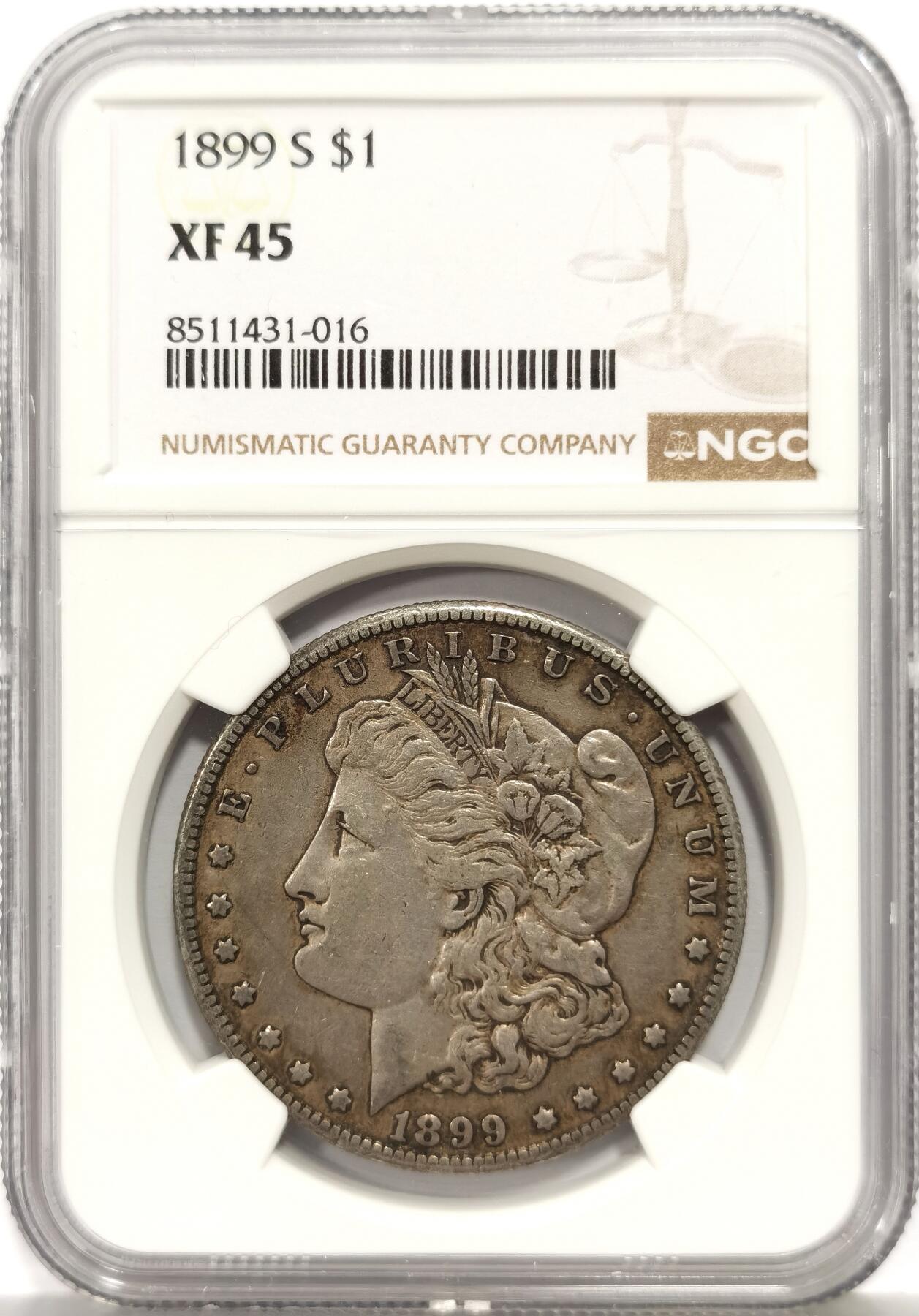 博洋堂蛇年收官专场暨第161期（全场包邮） NGC XF45 美国1899年S版摩根美元银币，非常不错的年份，原味老包浆