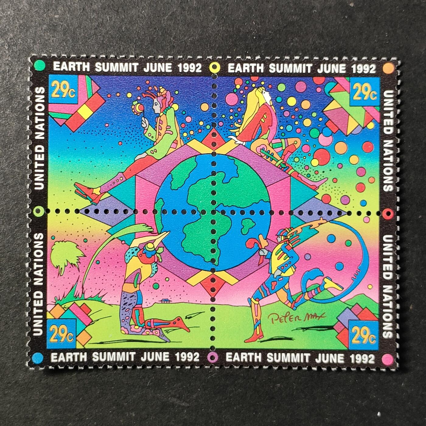 ↓君缘收藏740期☞钱币邮品↓无佣金、可寄存、满30元包邮  联合国纽约邮票，1992年联合国环境与发展会议(UNCED)邮票方联4全