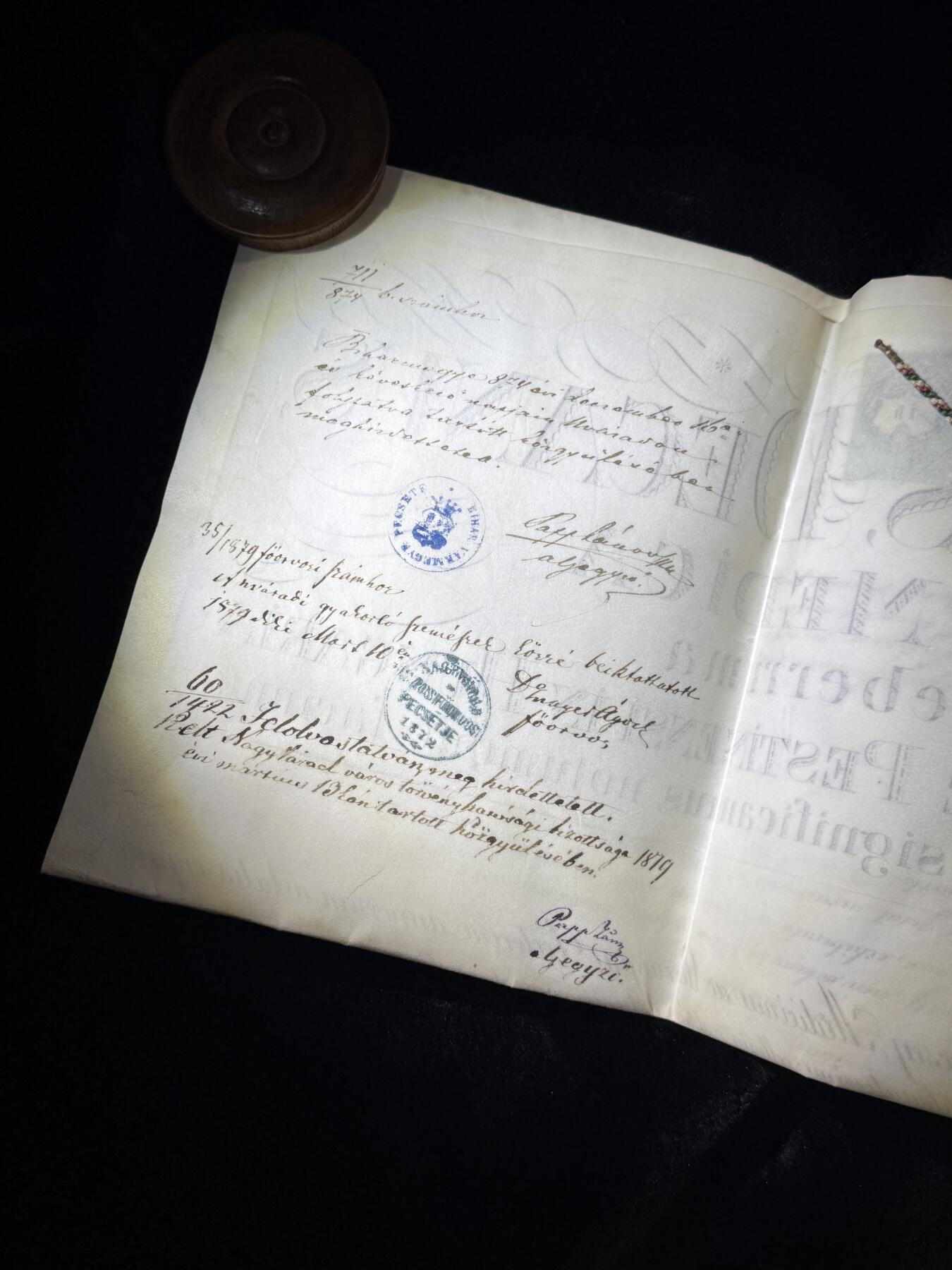 欢庆春节！戎马世界章牌大赏第111期春节大拍 1874年匈牙利佩斯皇家科学大学医学与外科学博士羊皮纸文凭，带挂绳蜡封，尺寸巨大，长约60cm