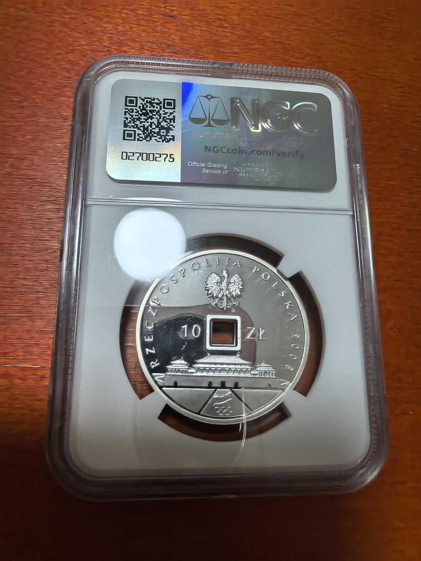 长老汇蛇年精选第一百场拍卖 2008MW 波兰北京奥运会帆板10兹罗提精制方孔圆钱银币，NGC PF68UC