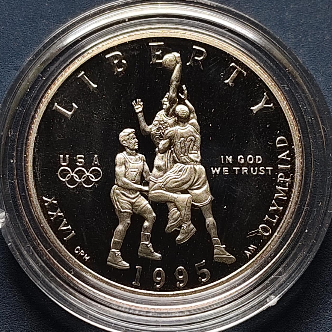 【全场包邮】纯粹捡漏拍502场 美国1995年半元亚特兰大奥运会篮球精制纪念币