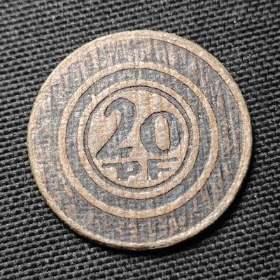 KK钱币收藏小铺  第397期 百期特怕（四拍之一） 2月预留时间 周末发货 -   1921 德紧哈雷市 20芬尼纸质电车代币