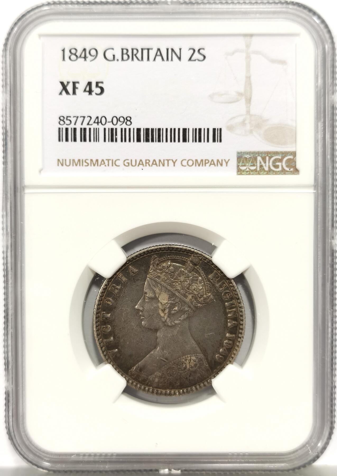 博洋堂蛇年收官专场暨第161期（全场包邮） NGC XF45 英国1849年无神弗洛林，极美原味状态，币面干净，无令人不快的小伤，适合预算不高而喜欢无神的朋友