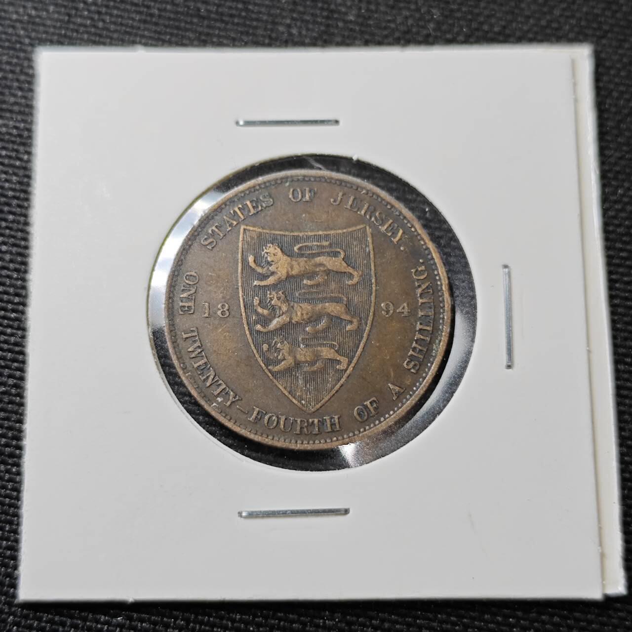 KK钱币收藏小铺  第398期 百期特拍（四拍之二） 2月预留时间 周末发货  1894英属泽西维多利亚女王1/12先令铜币