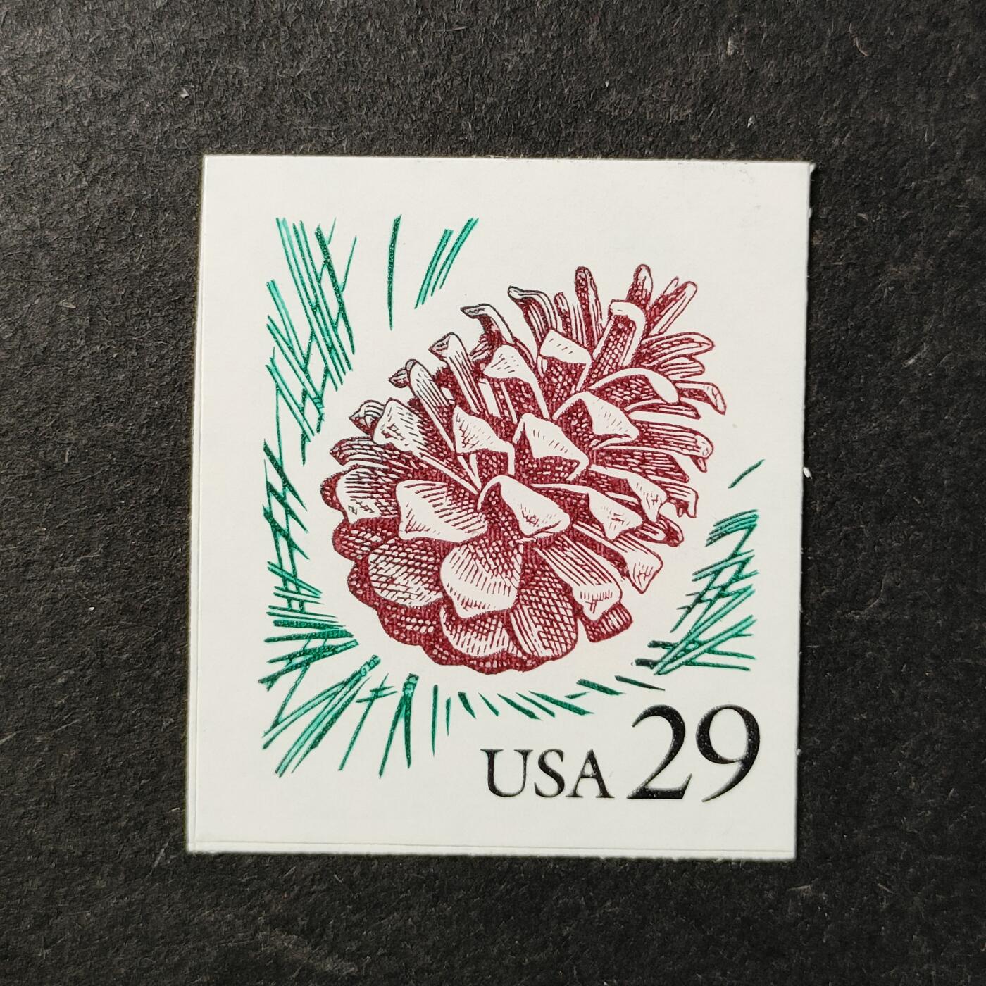 ↓君缘收藏740期☞钱币邮品↓无佣金、可寄存、满30元包邮  美国邮票，1993年松果 不干胶邮票1全