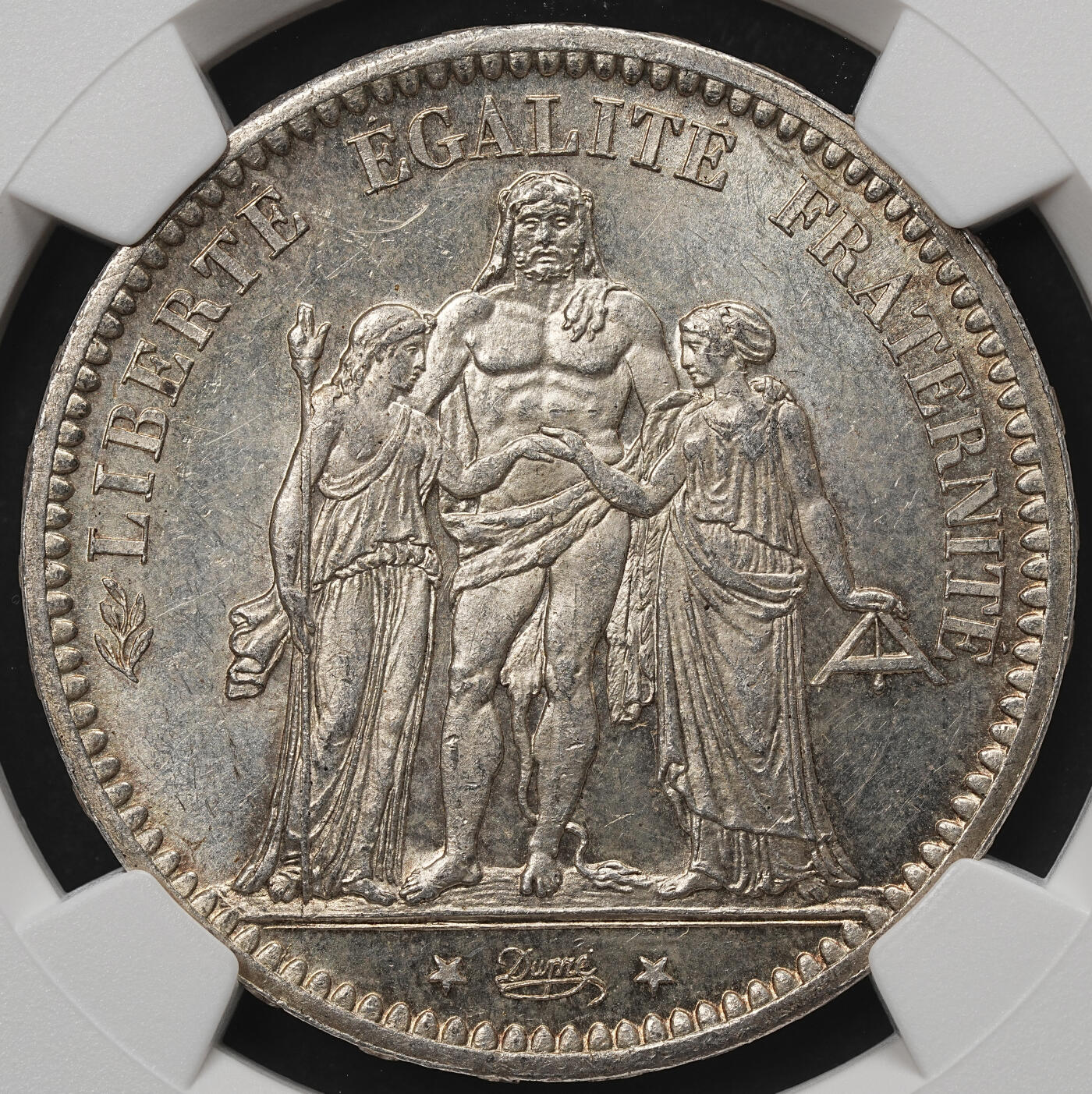 修遠堂世界钱币第105期，马年首拍 NGC MS63 1873年法国大力神5法郎大银币 A厂铭