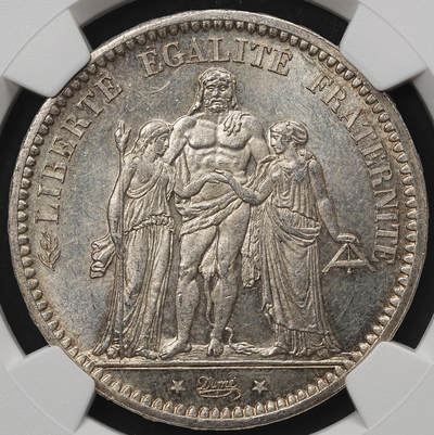 修遠堂世界钱币第105期，马年首拍 - NGC MS63 1873年法国大力神5法郎大银币 A厂铭