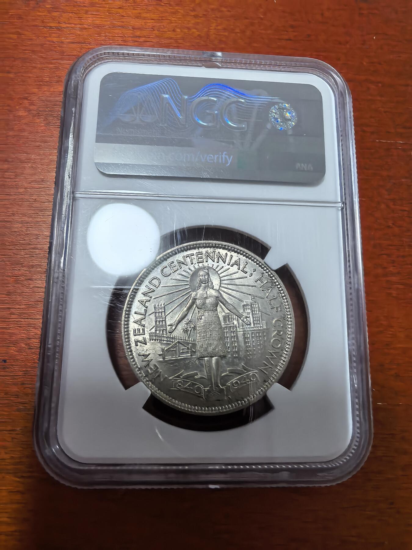 长老汇蛇年精选第一百场拍卖 1940新西兰百年1/2克朗银币，NGC MS63