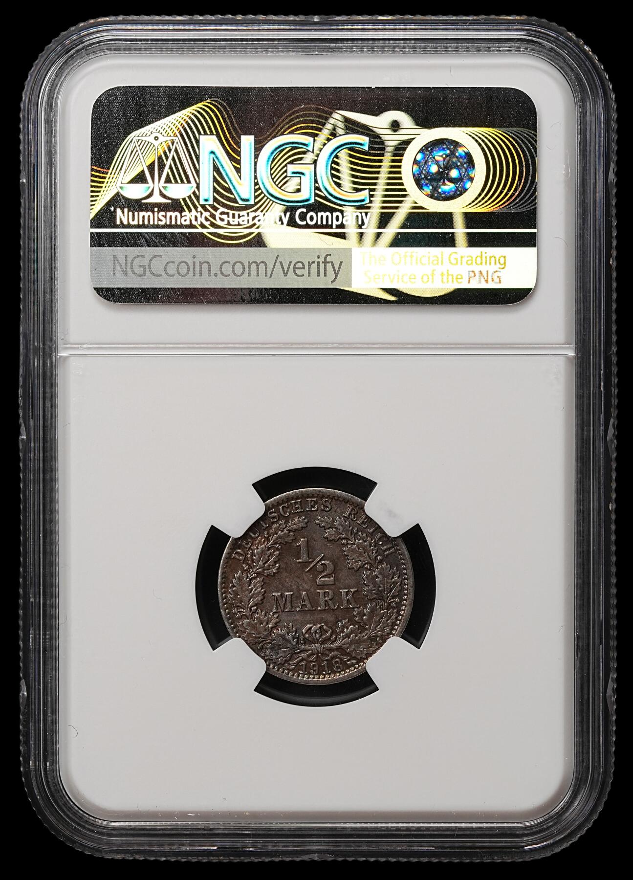 修遠堂世界钱币第105期，马年首拍 NGC MS64 1918年德国1/2马克银币 A厂铭
