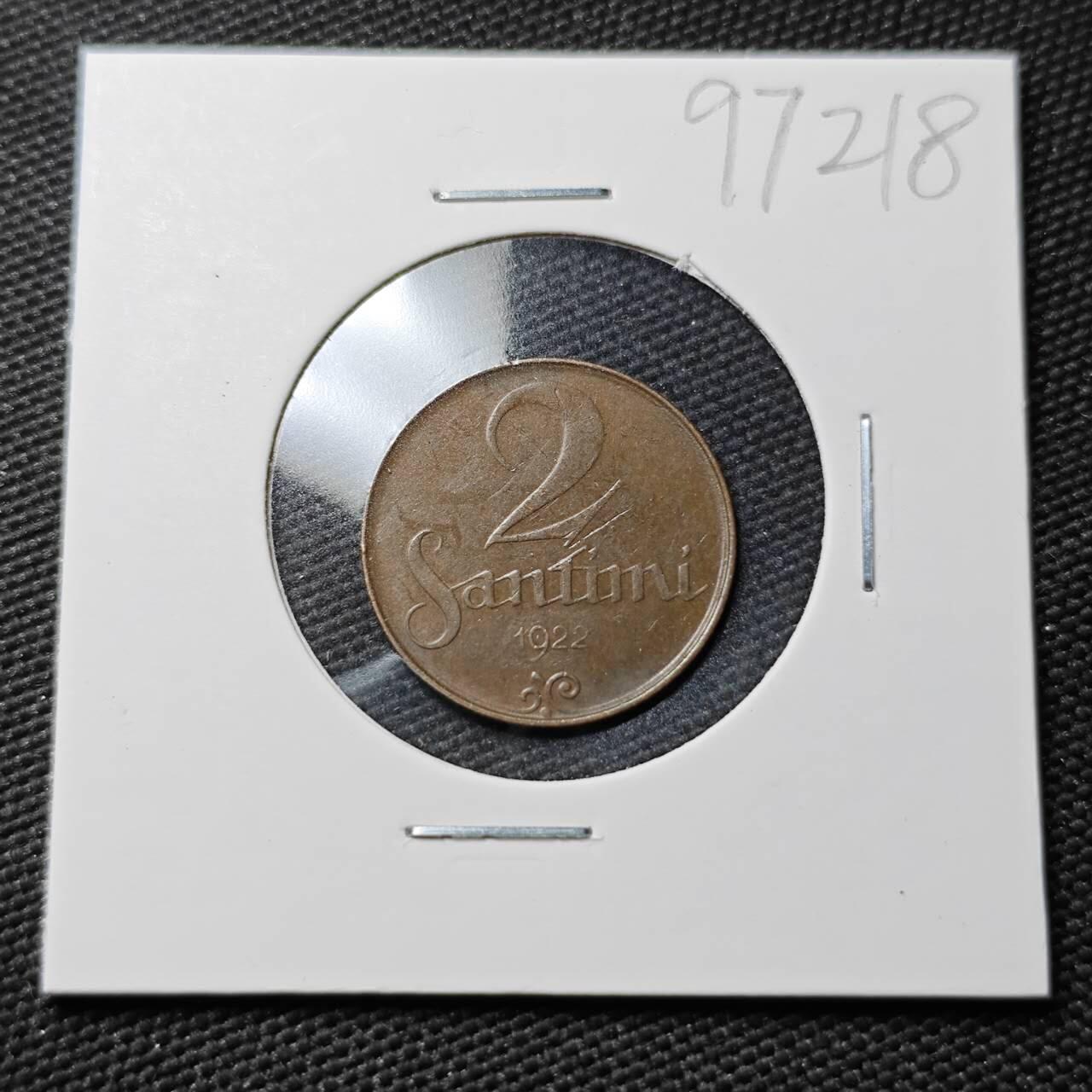 KK钱币收藏小铺  第397期 百期特怕（四拍之一） 2月预留时间 周末发货  1922拉脱维亚2分铜币 巧克力包浆 底板比较干净