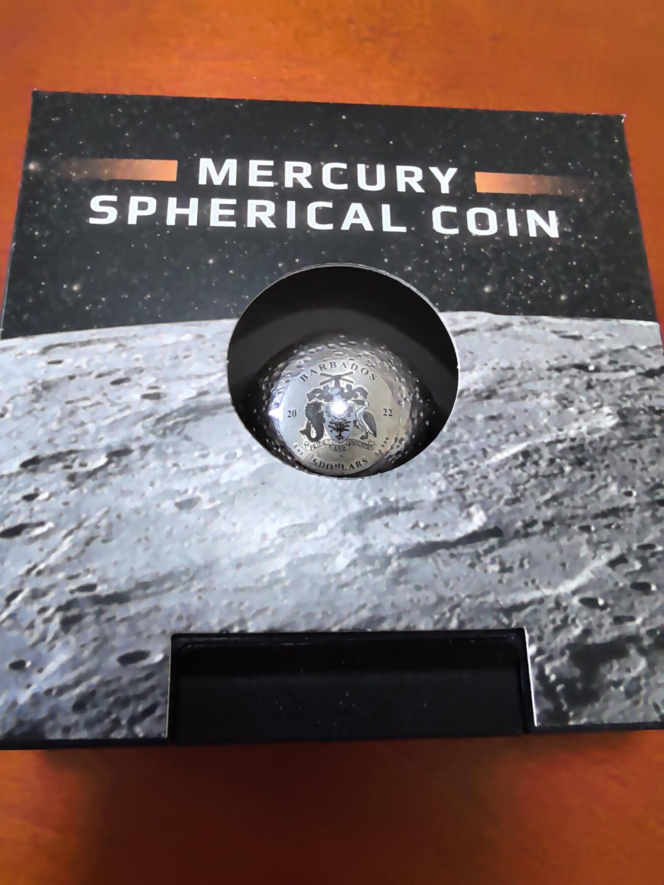 长老汇蛇年精选第一百场拍卖  2022巴巴多斯水星仿古球体银币，1盎司999银，盒证全，4879枚