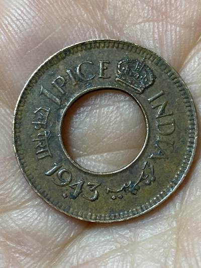 2026年第二十三场(总第一百九十二场）外国好品散币场(年后发货) - 少见版本–英属印度1943单年份1派斯(RC版，圆顶皇冠)