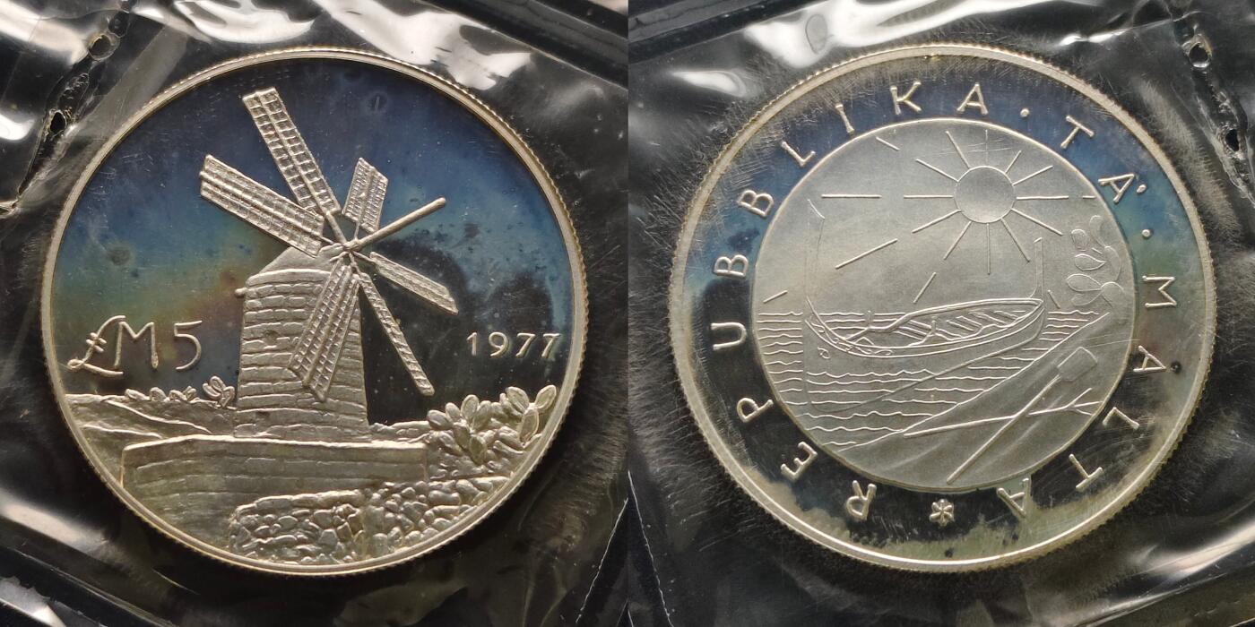 【全场包邮】纯粹捡漏拍503场 【稀少】马耳他1977年1-5镑3枚官方封装精制全银套币【38毫米28.28克92.5%+27毫米11.31克92.5%+24毫米5.66克92.5%】-盒证全-量2500