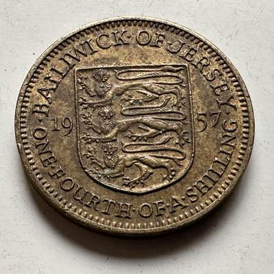 🌹外币初藏🌹🐯2026年第19场 快递已停，正月十五后再发 - 泽西岛1957年1/4先令 b