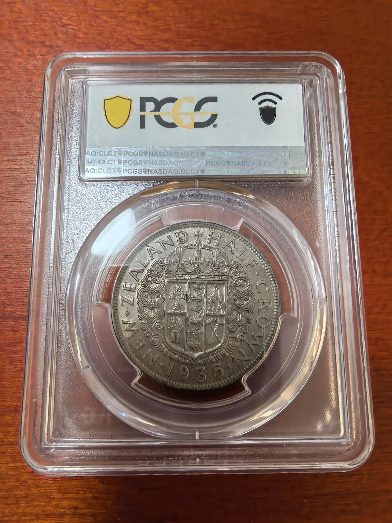 长老汇蛇年精选第一百场拍卖 1935 新西兰乔治五世1/2克朗银币，PCGS MS63