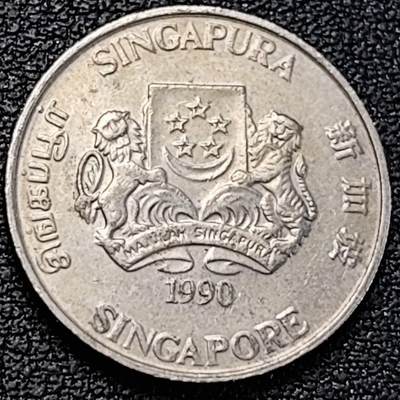 泉币菌-第191场- 迎春节专场 本场拍品多 请提前出价 年前能发货的最后一场（本期结束后 明天 2月14日发货 请及时付款） - 高币值 1990 新加坡20分 绒球花 高盾徽版 直径21.36mm