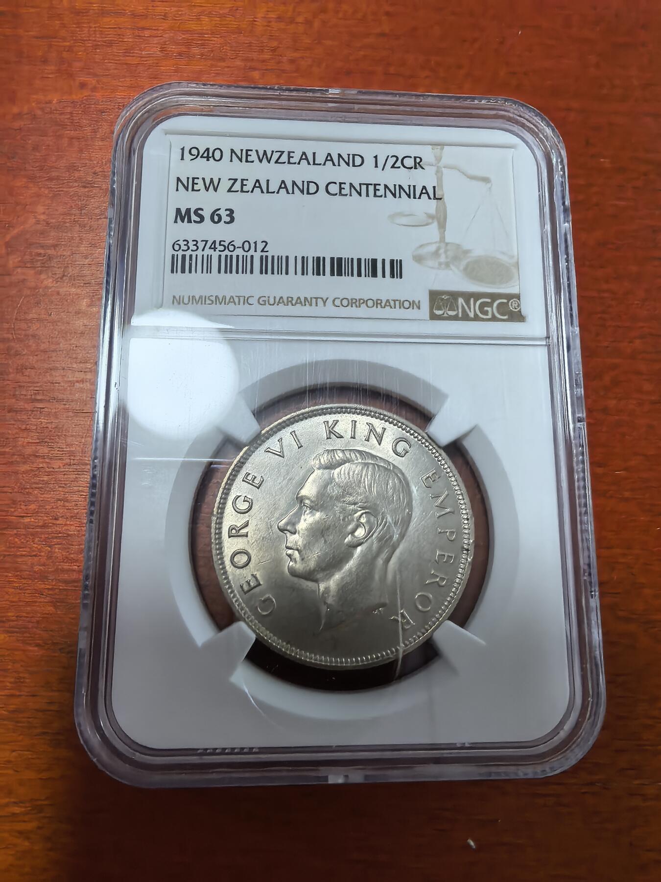 长老汇蛇年精选第一百场拍卖 1940新西兰百年1/2克朗银币，NGC MS63