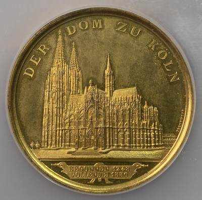 万国钱币拍卖第061期（马年首拍） NGC MS62 1880年德国圣城科隆大教堂竣工纪念镀金大铜章 黄金质感 世界最震撼大教堂之一 二战中德国少有的免于战火建筑  50MM大规格高浮雕极美