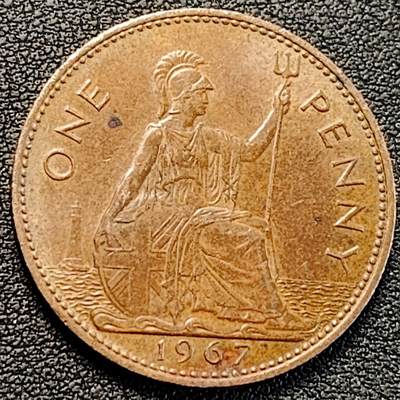 泉币菌-第191场- 迎春节专场 本场拍品多 请提前出价 年前能发货的最后一场（本期结束后 明天 2月14日发货 请及时付款） - 1967年 英国1便士大铜币 不列颠女神 31mm