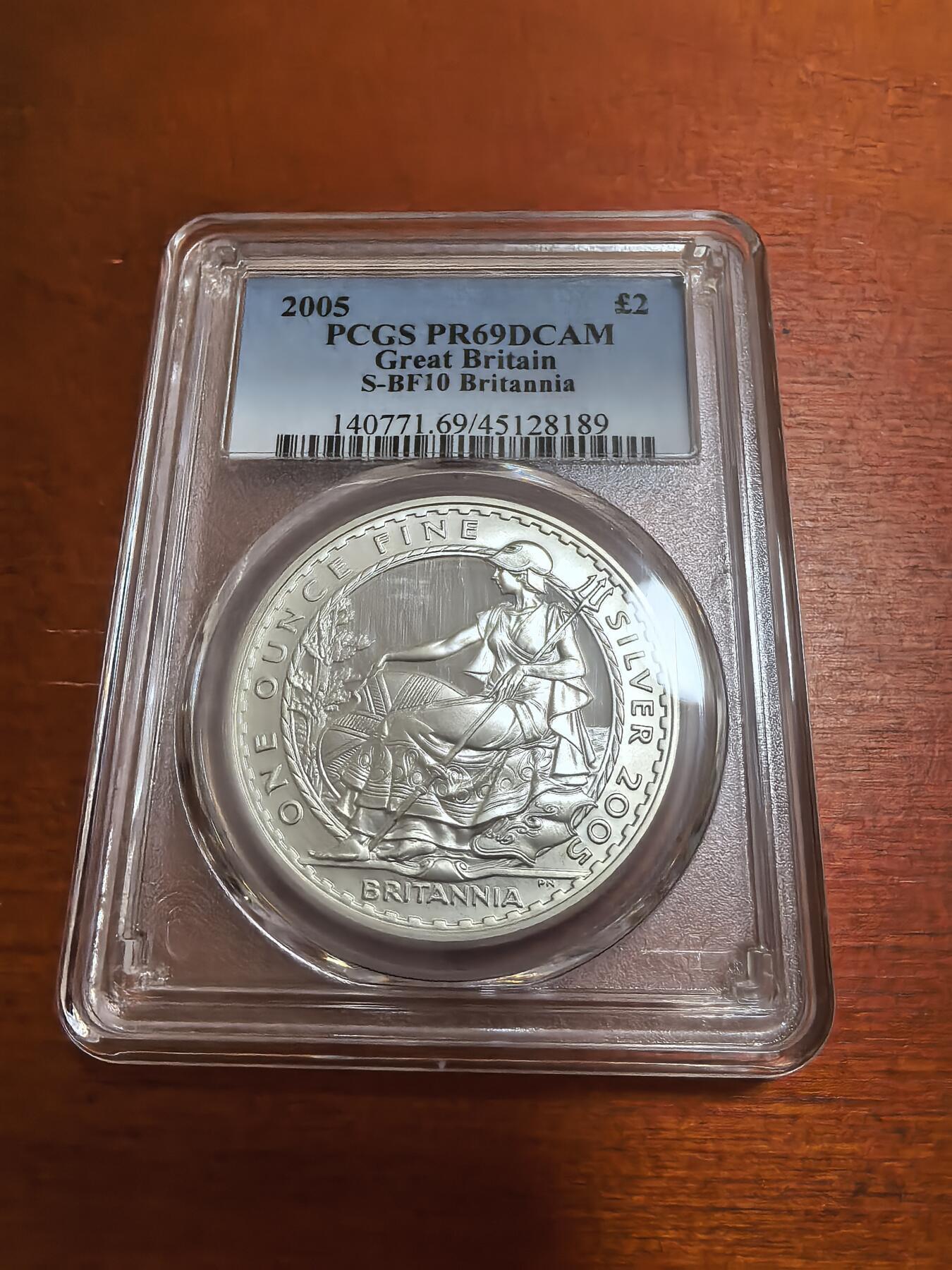 长老汇蛇年精选第一百场拍卖 2005英国不列颠女神2英镑精制银币，PCGS PR69DCAM，1500多枚