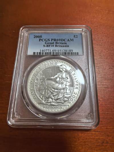 长老汇蛇年精选第一百场拍卖 - 2005英国不列颠女神2英镑精制银币，PCGS PR69DCAM，1500多枚