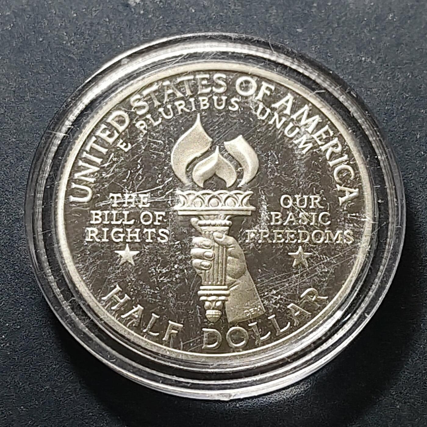 【全场包邮】纯粹捡漏拍503场 美国1993年半元麦迪逊和权利法案精制纪念银币【30.61毫米12.5克90%】