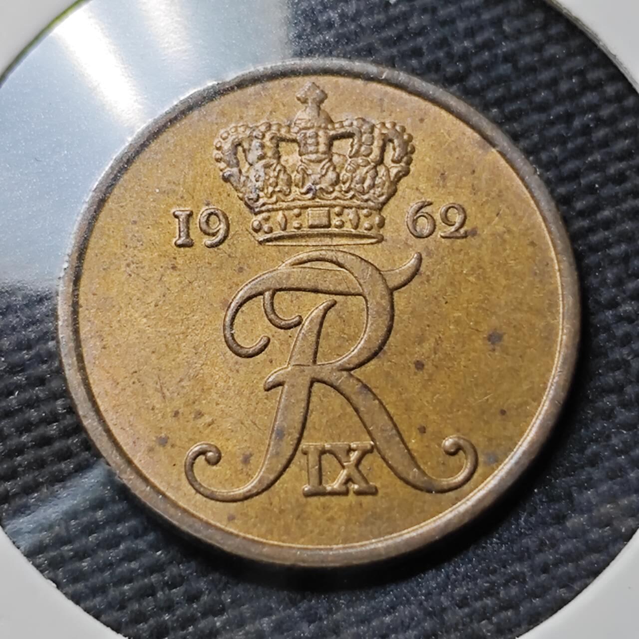 KK钱币收藏小铺  第397期 百期特怕（四拍之一） 2月预留时间 周末发货  1962丹麦2欧尔铜币 好品