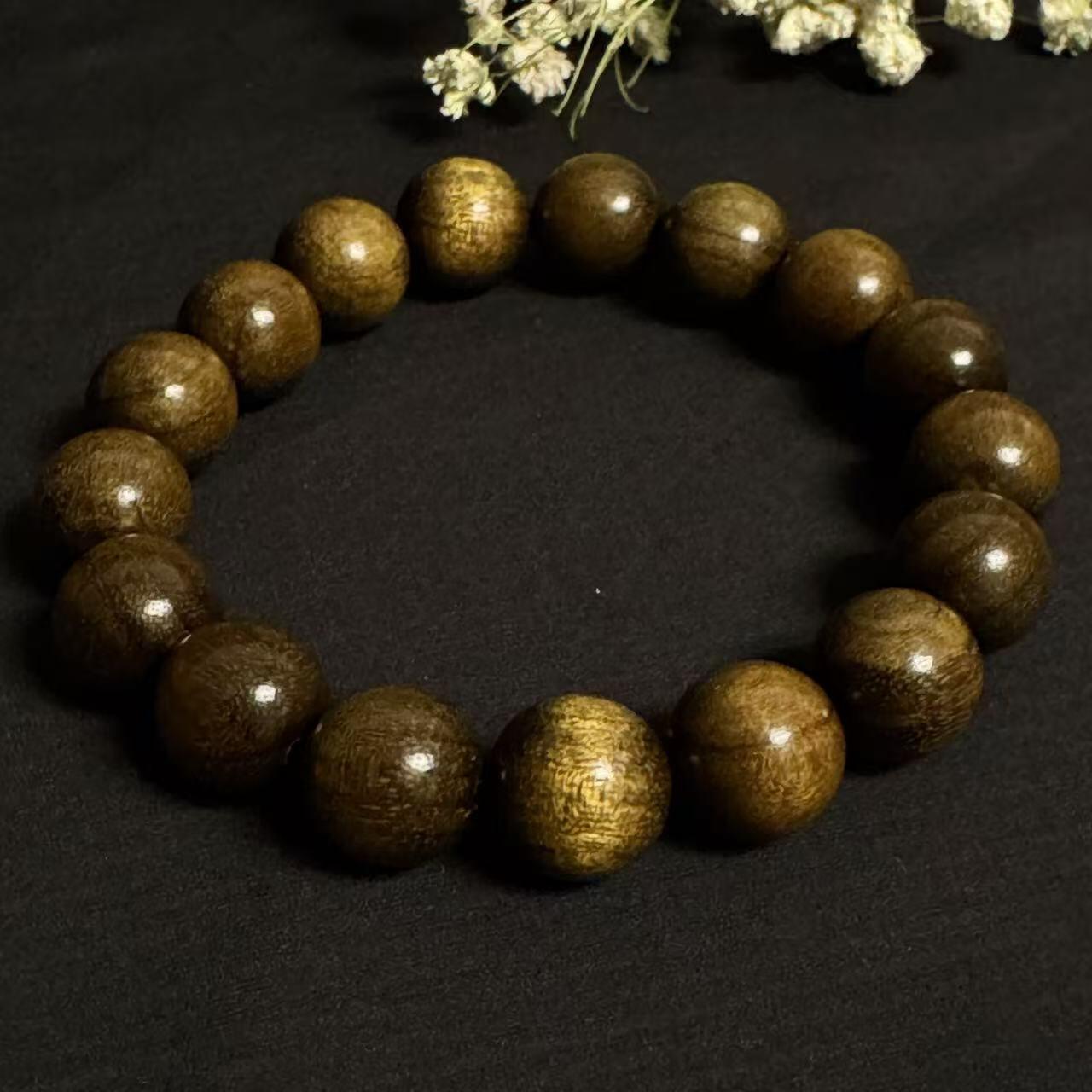 零元拍：金丝楠祖母绿园珠手串，11.5MM 金丝满满，满手留香