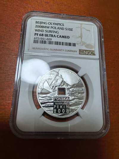 长老汇蛇年精选第一百场拍卖 - 2008MW 波兰北京奥运会帆板10兹罗提精制方孔圆钱银币，NGC PF68UC