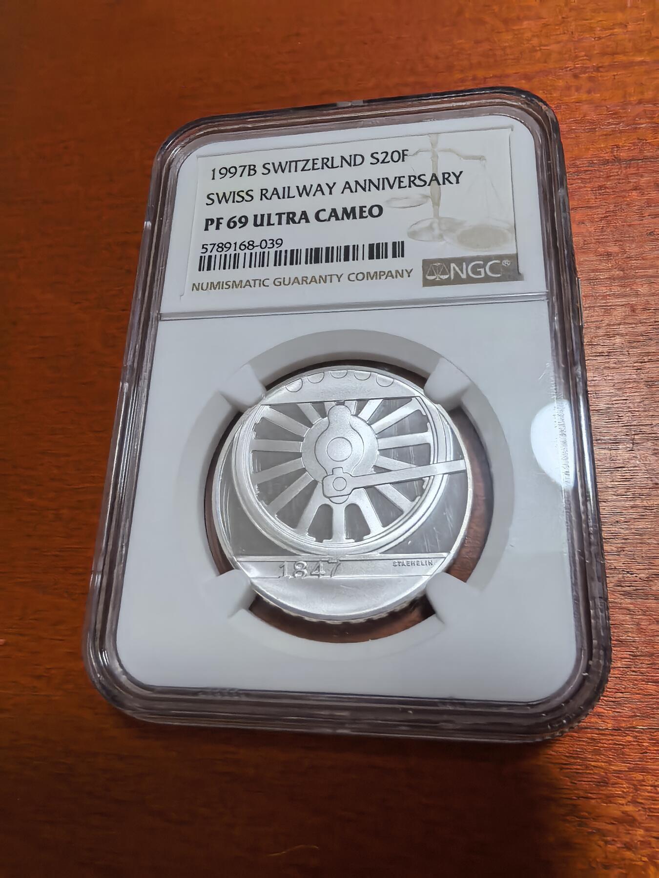 长老汇蛇年精选第一百场拍卖 1997B 瑞士瑞铁150周年20瑞士法郎精制银币，NGC PF69UC，更高1枚