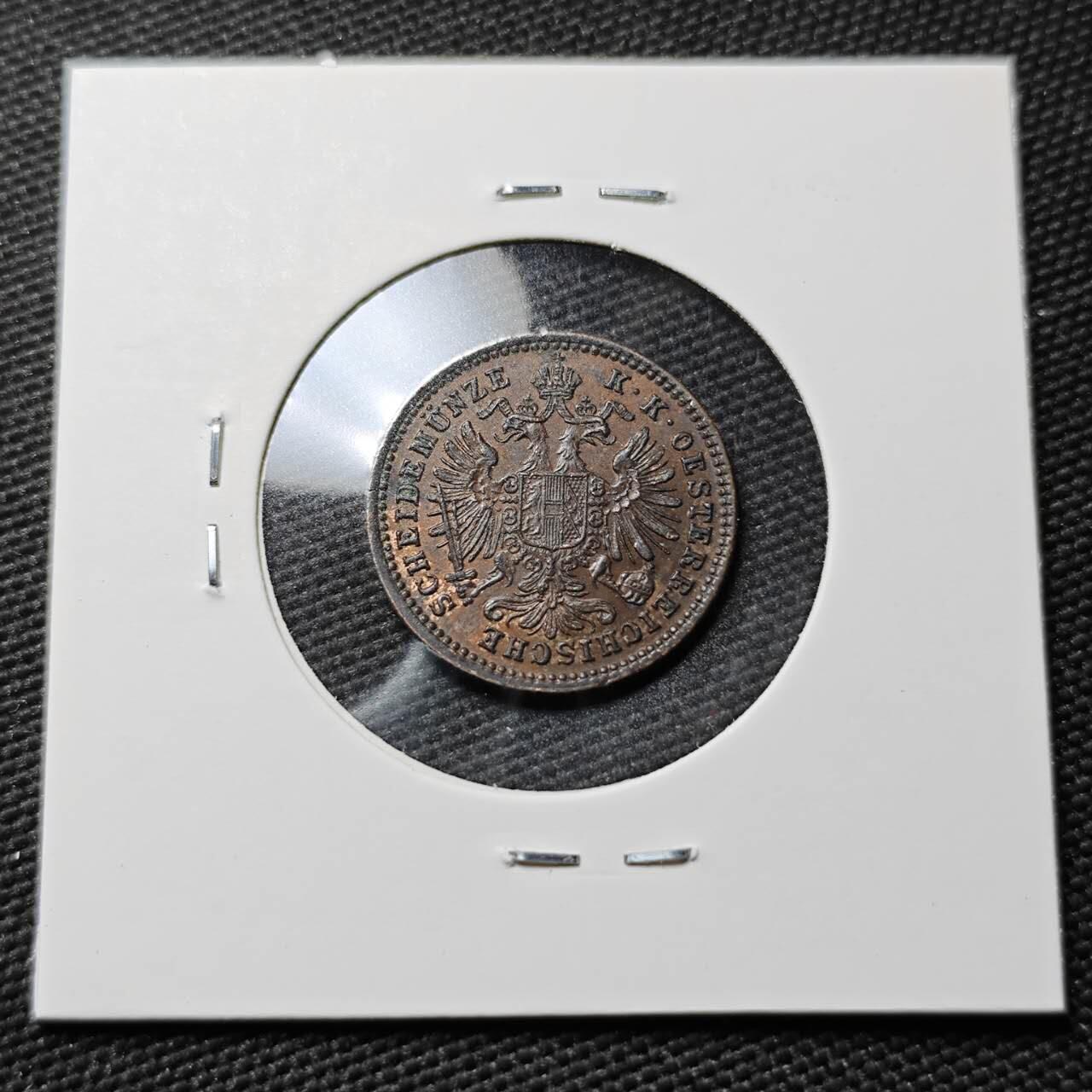 KK钱币收藏小铺  第397期 百期特怕（四拍之一） 2月预留时间 周末发货  1885年奥地利约瑟夫一世双头鹰1克鲁泽铜币 好品