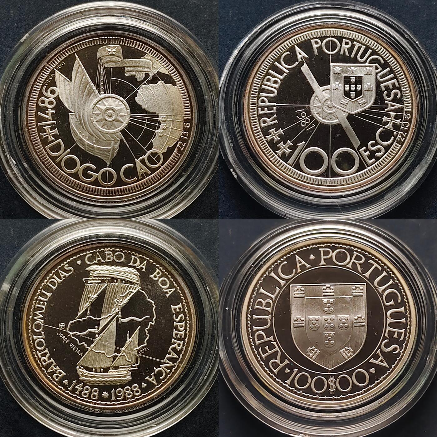 【全场包邮】纯粹捡漏拍503场 葡萄牙1987-1988年大航海时代系列第一组精制纪念银币4枚全套银币【34毫米16.5克92.5%X4枚】-盒证全