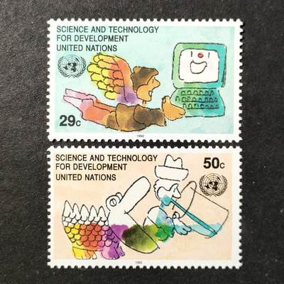 ↓君缘收藏740期☞钱币邮品↓无佣金、可寄存、满30元包邮  - 联合国纽约邮票，1992年联合国科学与技术促进发展委员会邮票2全