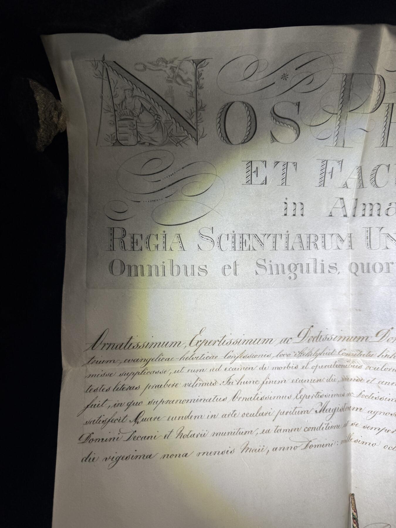 欢庆春节！戎马世界章牌大赏第111期春节大拍 1874年匈牙利佩斯皇家科学大学医学与外科学博士羊皮纸文凭，带挂绳蜡封，尺寸巨大，长约60cm