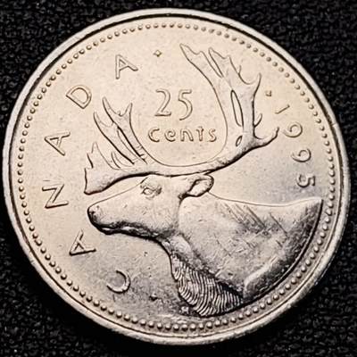 泉币菌-第187场- 精品福利场 （本周五和之前拍的 2月14日发货） - 高币值 加拿大1995年1/4加拿大元 伊丽莎白二世 驯鹿 24mm 