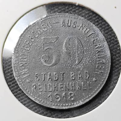 KK钱币收藏小铺  第397期 百期特怕（四拍之一） 2月预留时间 周末发货 -  1918 德紧巴德赖兴哈尔 50芬尼锌币