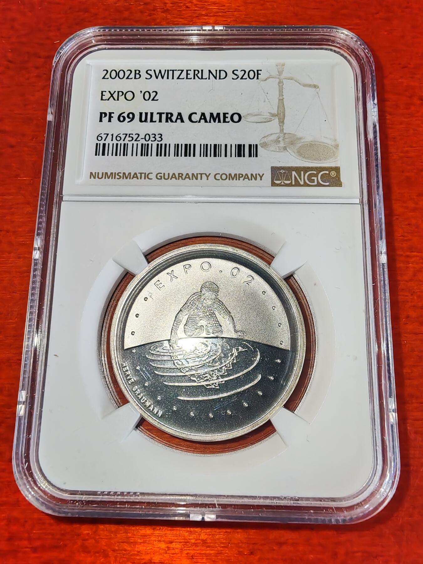 长老汇蛇年精选第一百场拍卖 2002B 瑞士世博会20法郎精制银币，NGC PF69UC