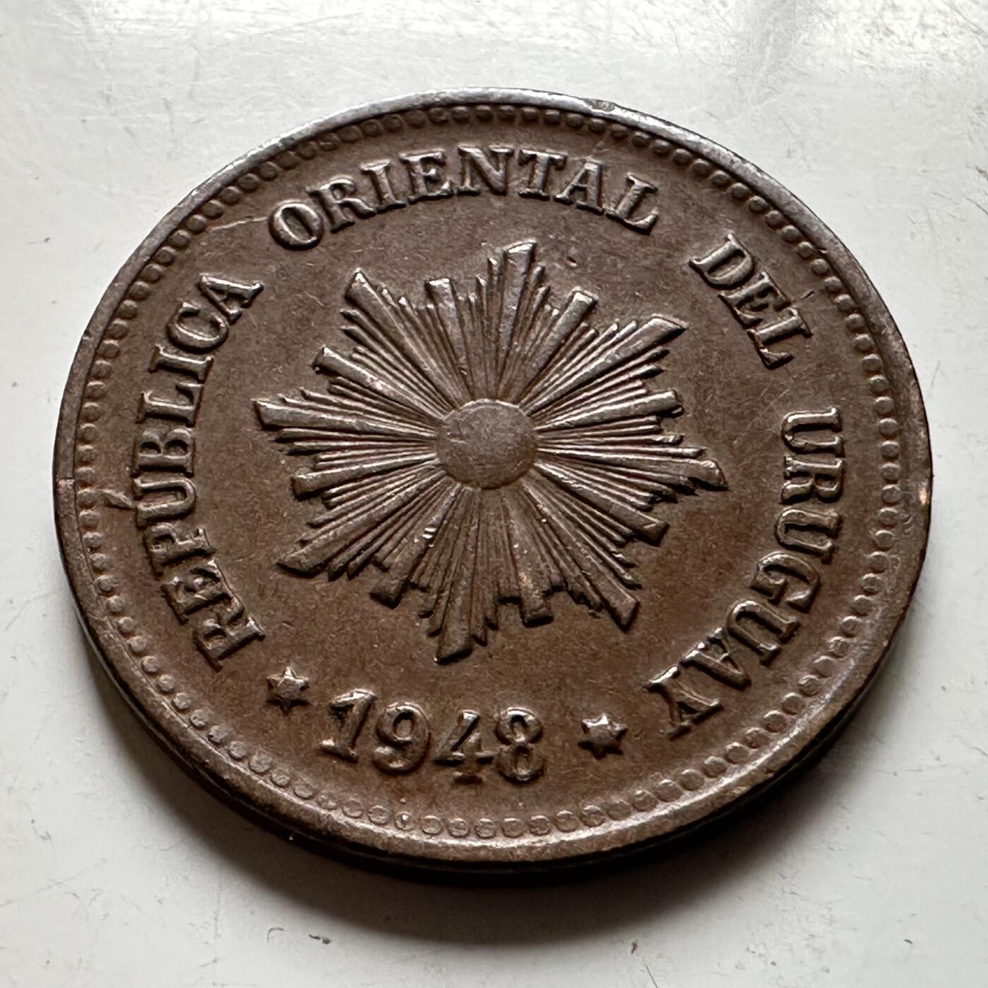 🌹外币初藏🌹🐯2026年第19场 快递已停，正月十五后再发 乌拉圭1948年2分