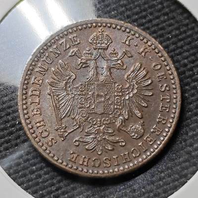 KK钱币收藏小铺  第397期 百期特怕（四拍之一） 2月预留时间 周末发货 -  1860年奥地利约瑟夫一世双头鹰1克鲁泽铜币 好品