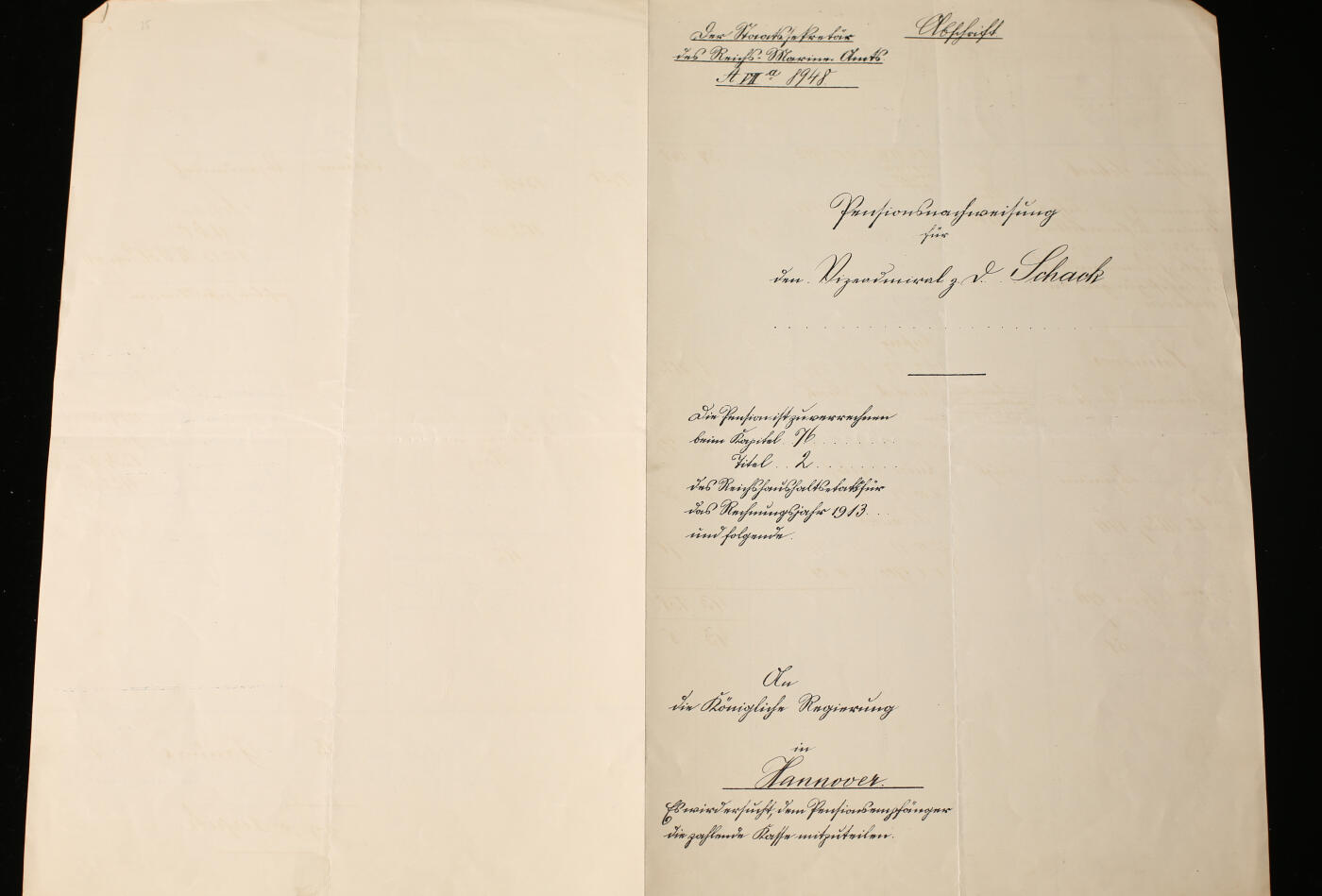 欢庆春节！戎马世界章牌大赏第112期春节大拍  德专场 海军中将威廉·沙克的帝国海军军官养老金核定原始文件