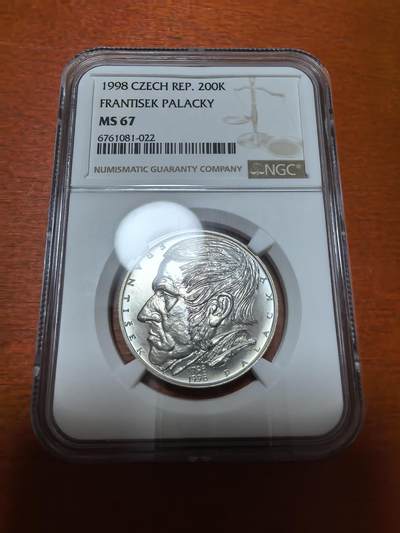 长老汇蛇年精选第一百场拍卖 - 1998 捷克 帕拉茨基200克朗银币，NGC MS67，唯一冠军，3700多枚被熔毁，冠军分基本2000元以上