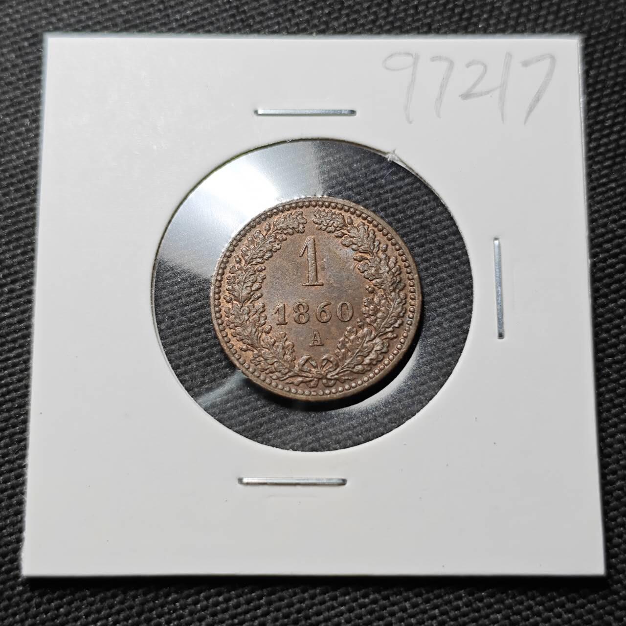 KK钱币收藏小铺  第397期 百期特怕（四拍之一） 2月预留时间 周末发货  1860年奥地利约瑟夫一世双头鹰1克鲁泽铜币 好品